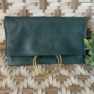 Parker Clay Leather Clutch • Gold Accent Handles